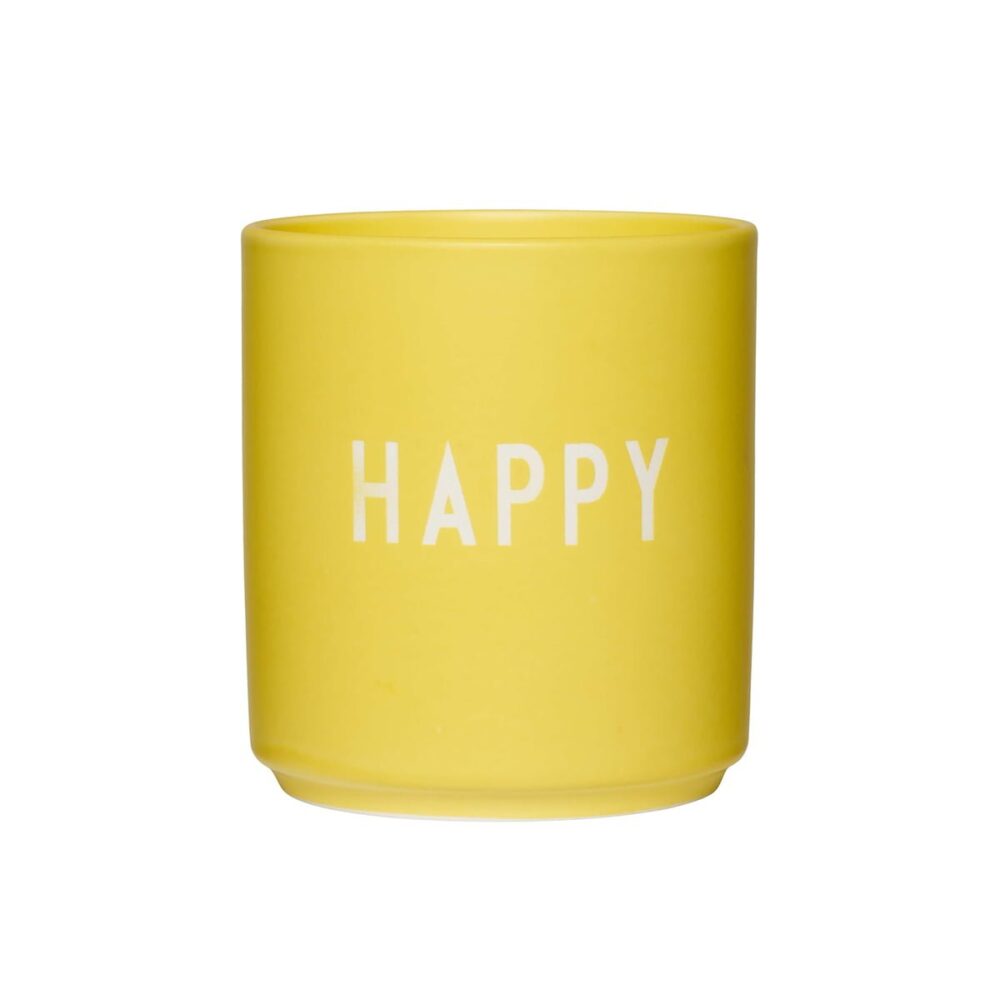 design letters aj favourite porzellan becher happy yellow