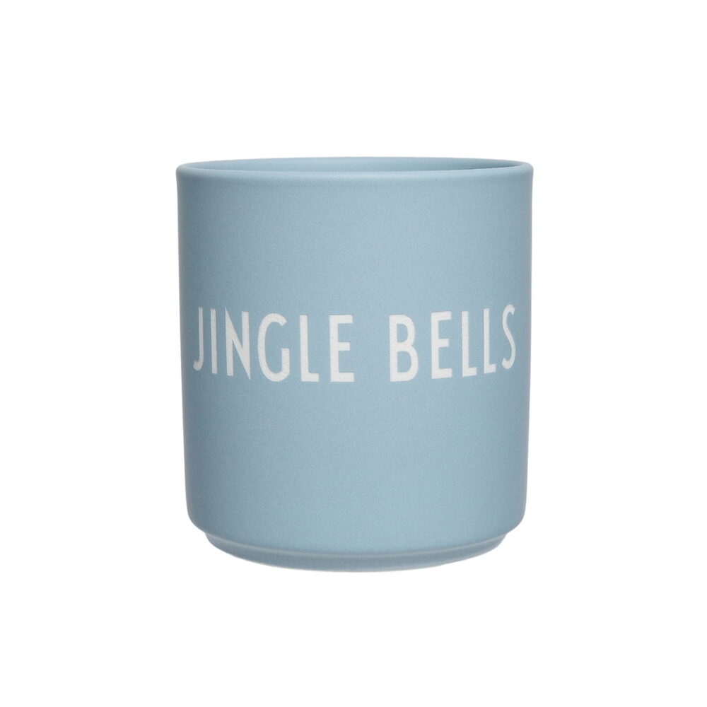Porzellanbecher in hellblau mit dem Schriftzug Jingle Bells von Design Letters